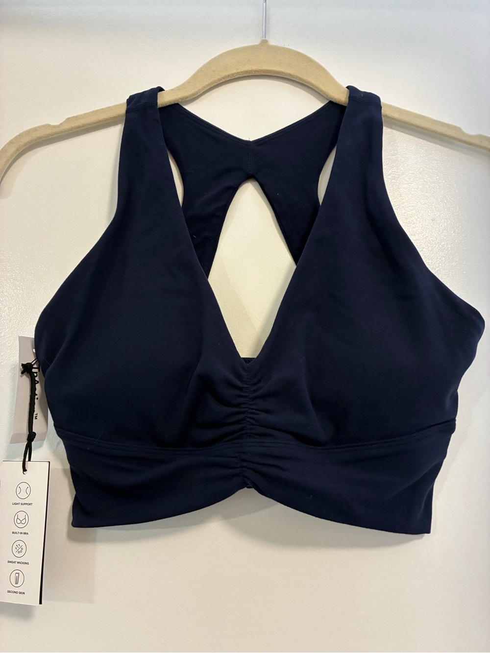 TNA Navy Blue V-Neck Ruched Front Sports Bra